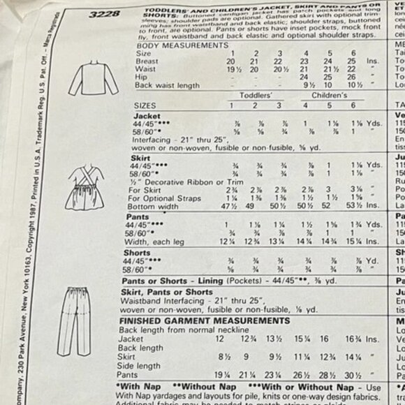 Vintage McCall's Sewing Pattern Toddlers Jacket, Skirt, Pants, and Shorts Size 4 - Picture 2 of 2